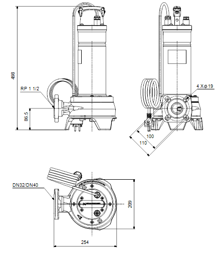 Grundfos UNILIFT APG.40.10.A3 Потопяема помпа с мелница, с поплавък